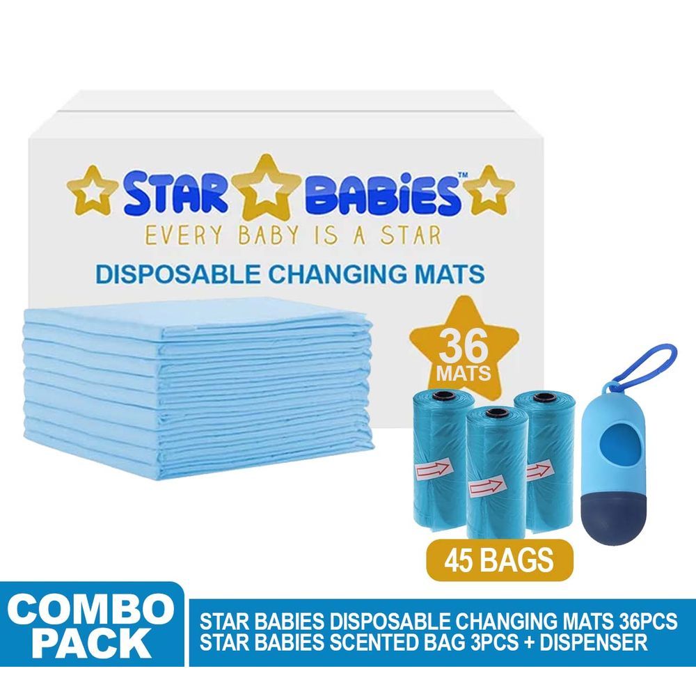 Star Babies - Disposable Changing Mat & Scented Bag w/ Dispenser - 45pcs - Blue