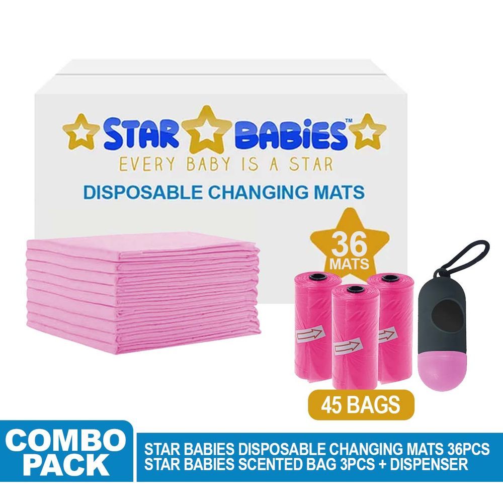 Star Babies - Disposable Changing Mat & Scented Bag w/ Dispenser - 45pcs - Pink