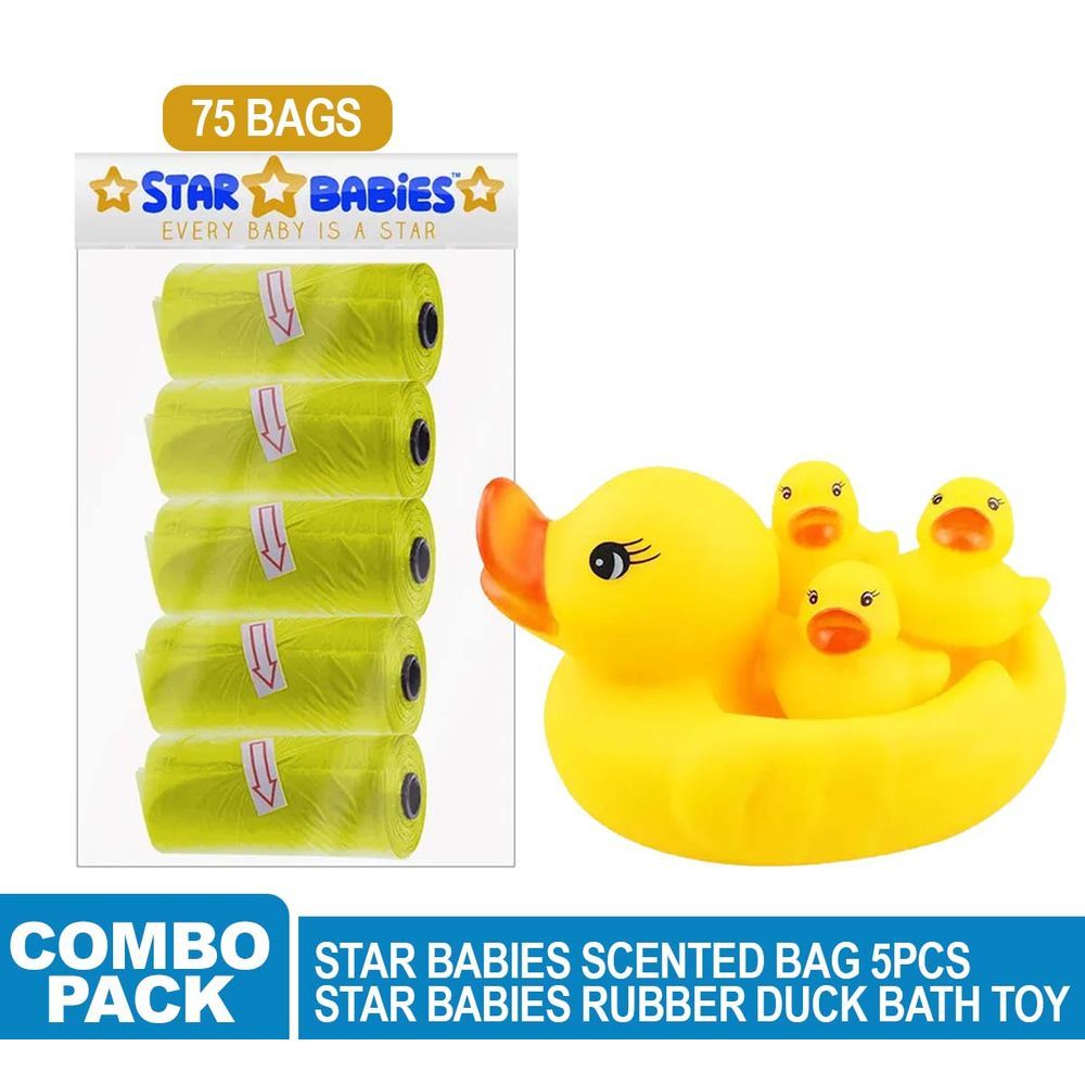 Star Babies - Disposable Scented Bag - 75pcs w/ Rubber Duck Toy - Yellow