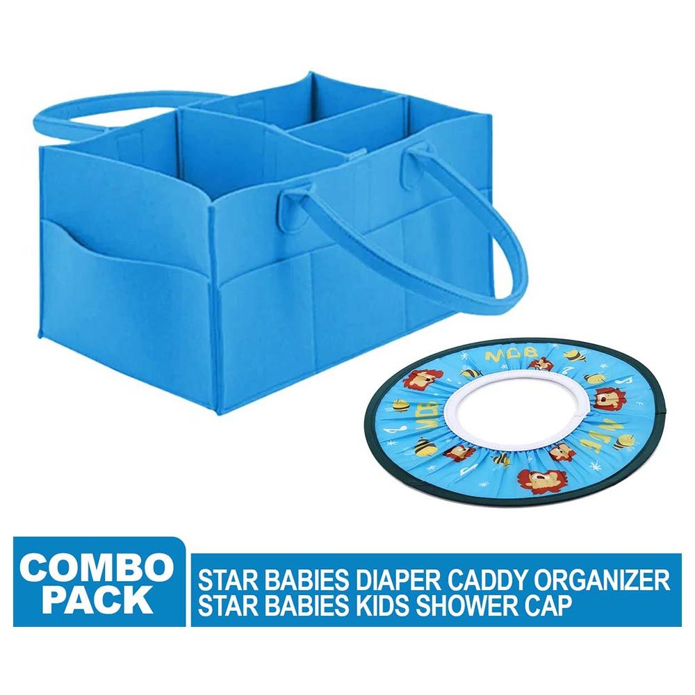 Star Babies - Regular Diaper Caddy Organizer w/ Shower Cap - Green/Light Blue