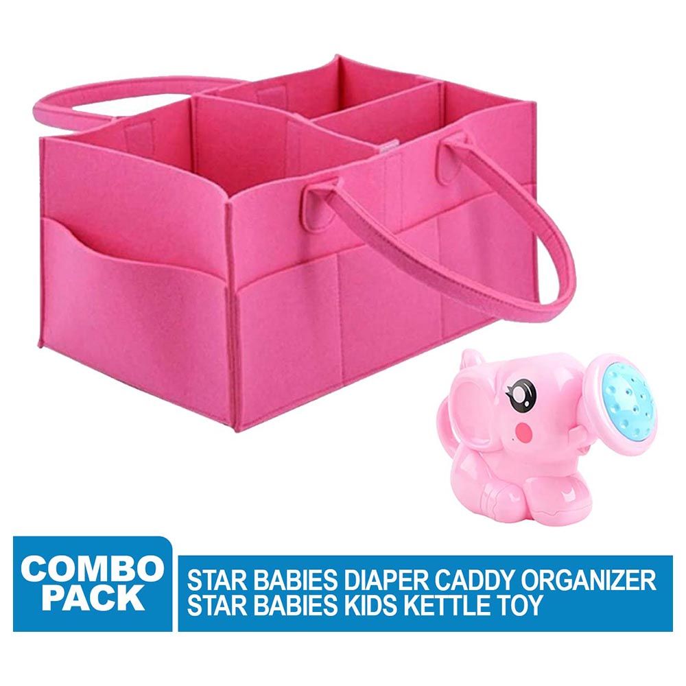 Star Babies - Regular Diaper Caddy Organizer w/ Kettle Toy - Pink