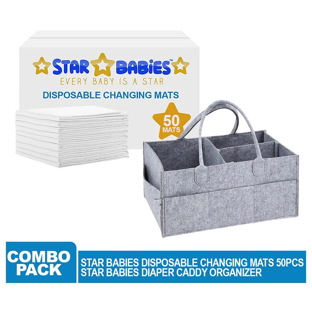 Star Babies - Diaper Caddy Organizer w/ Disposable Changing Mat 50pcs - Grey