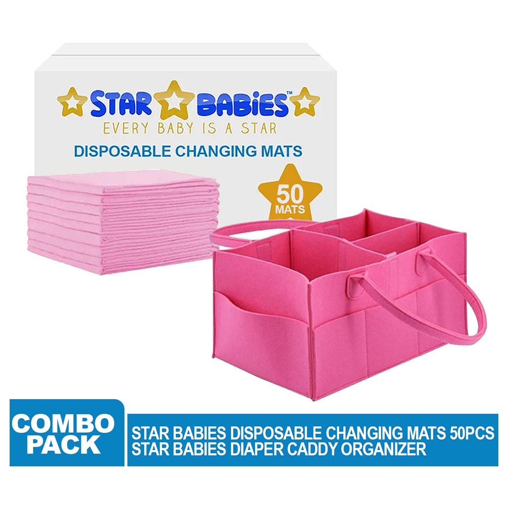 Star Babies - Regular Diaper Caddy Organizer w/ Disposable Changing Mat 50pcs - Pink