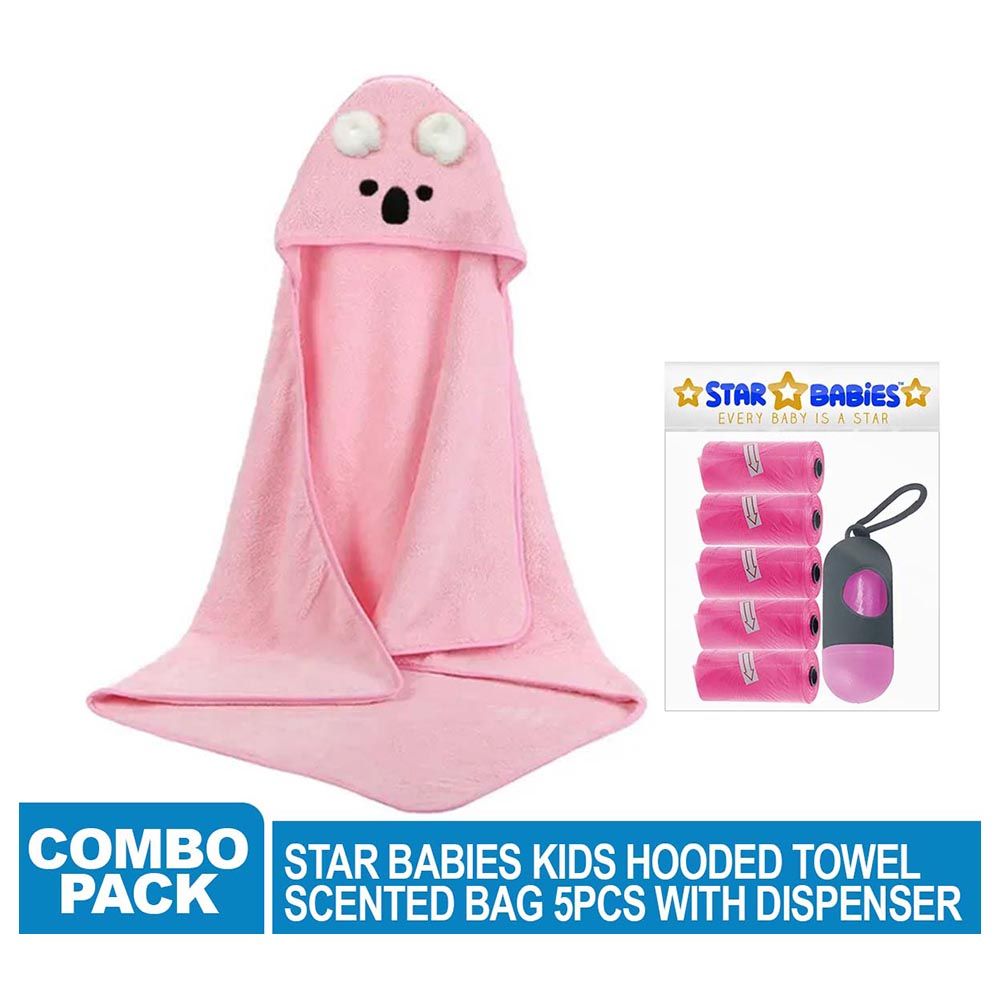 Star Babies - Microfiber Hooded Towel w/ Disposable Scented Bag w/ Dispenser - Pink