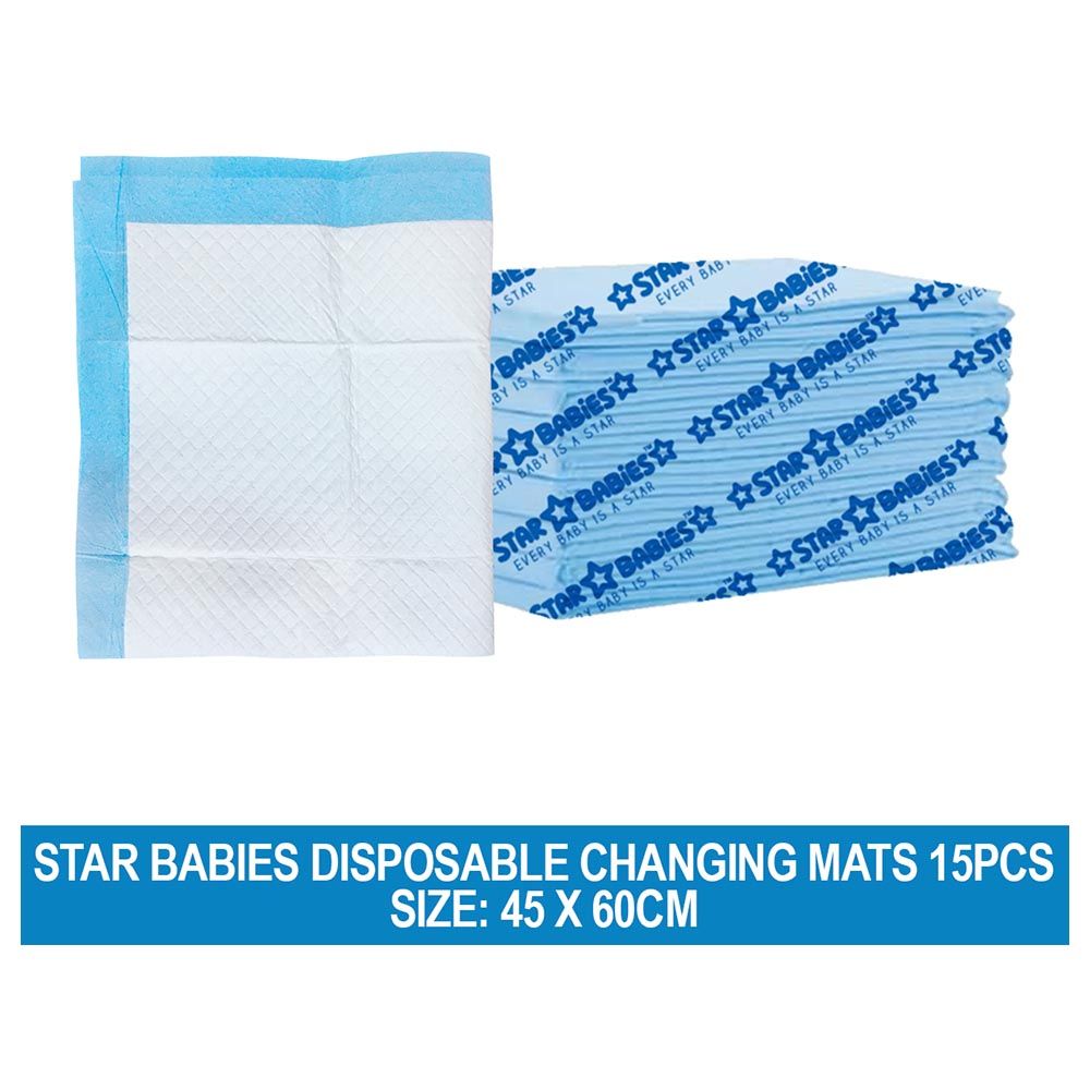 Star Babies - Disposable Changing Mat - L - 45 X 60 cm - 15pcs - Blue