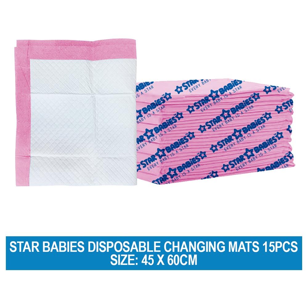 Star Babies - Disposable Changing Mat - L - 45 X 60 cm - 15pcs - Pink