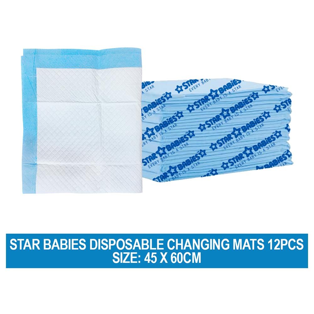 Star Babies - Disposable Changing Mat - L - 45 X 60 cm - 12pcs - Blue