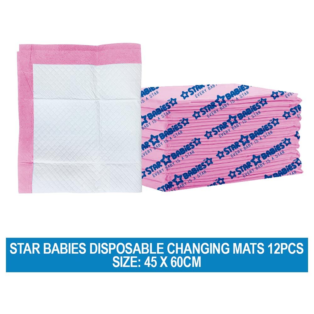 Star Babies - Disposable Changing Mat - L - 45 X 60 cm - 12pcs - Pink