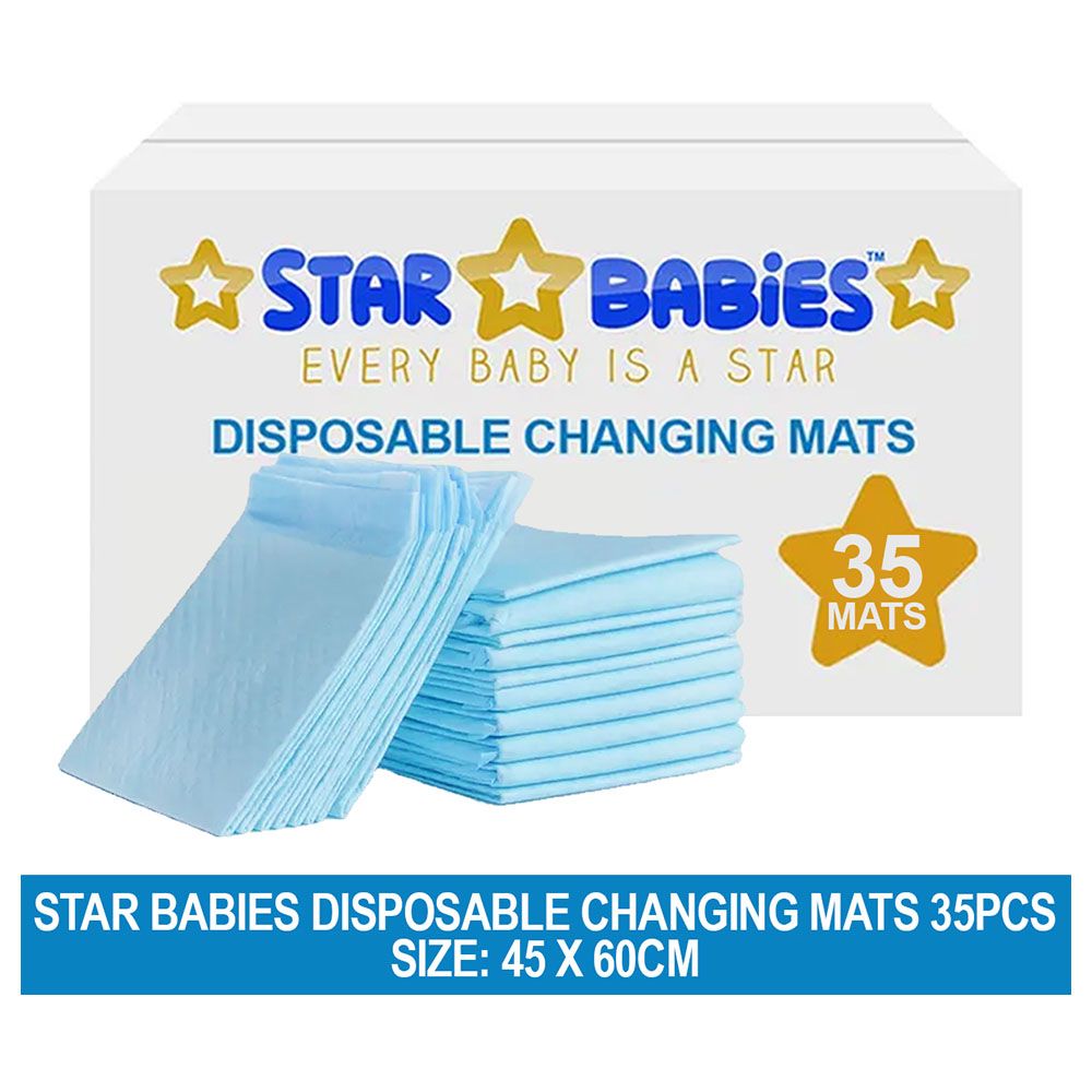 Star Babies - Disposable Changing Mat - L - 45 X 60 cm - 35pcs - Blue