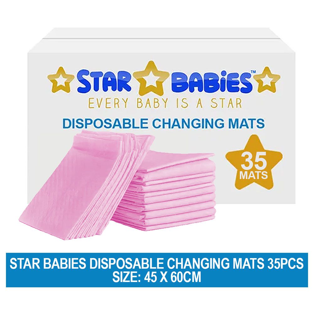 Star Babies - Disposable Changing Mat - L - 45 X 60 cm - 35pcs - Pink