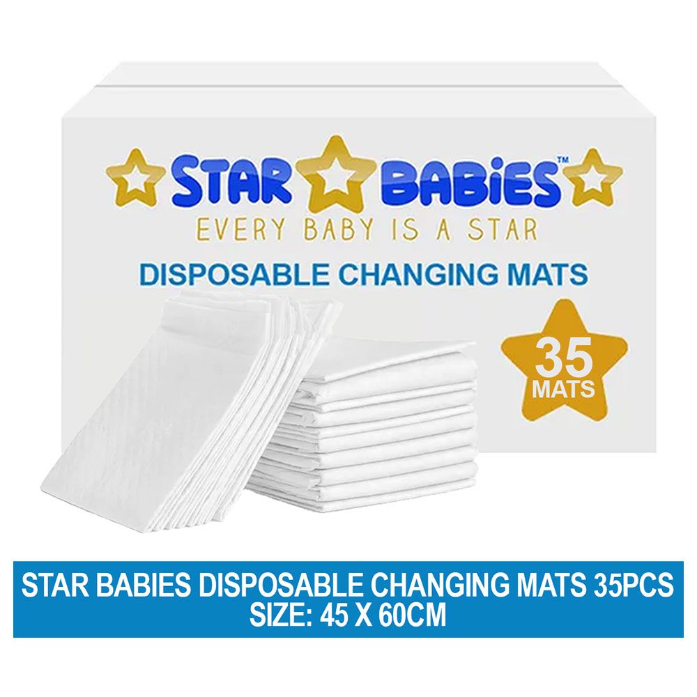 Star Babies - Disposable Changing Mat - L - 45 X 60 cm - 35pcs - White