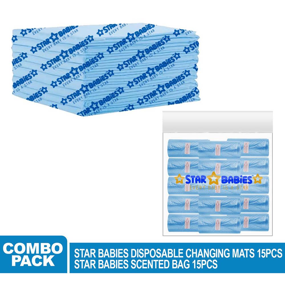 Star Babies - Disposable Changing Mat w/ Scented Bag - 15pcs - Blue