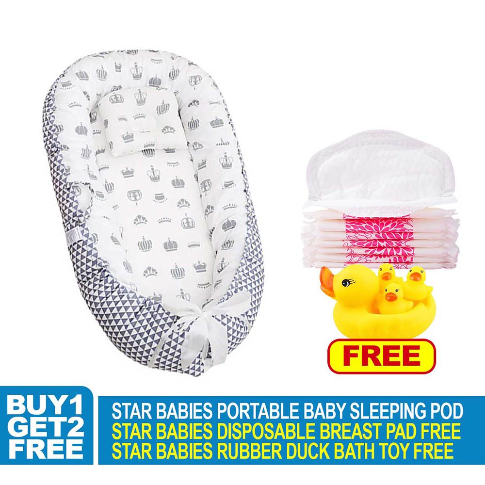 Star Babies - Baby Sleeping Bed Pod w/ Breast Pad - 20pcs & Rubber Duck Toy - Grey