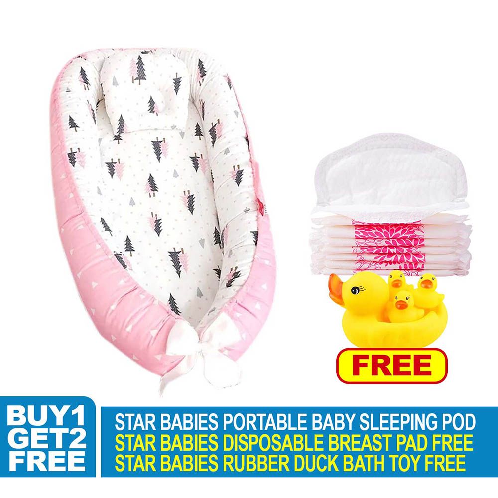 Star Babies - Baby Sleeping Bed Pod w/ Breast Pad - 20pcs & Rubber Duck Toy - Pink