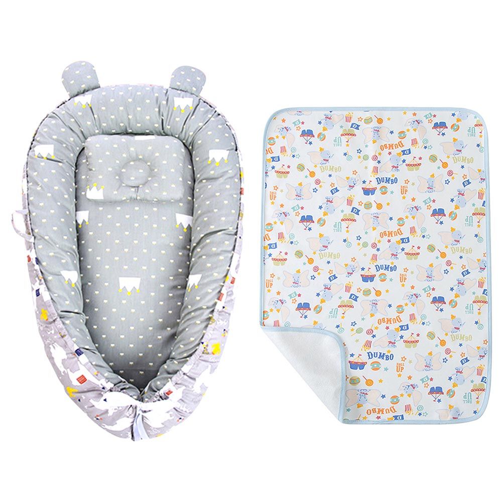 Star Babies - Baby Sleeping Bed Pod Grey Printed w/ Reusable Changing Mat - Dumbo - Light Blue