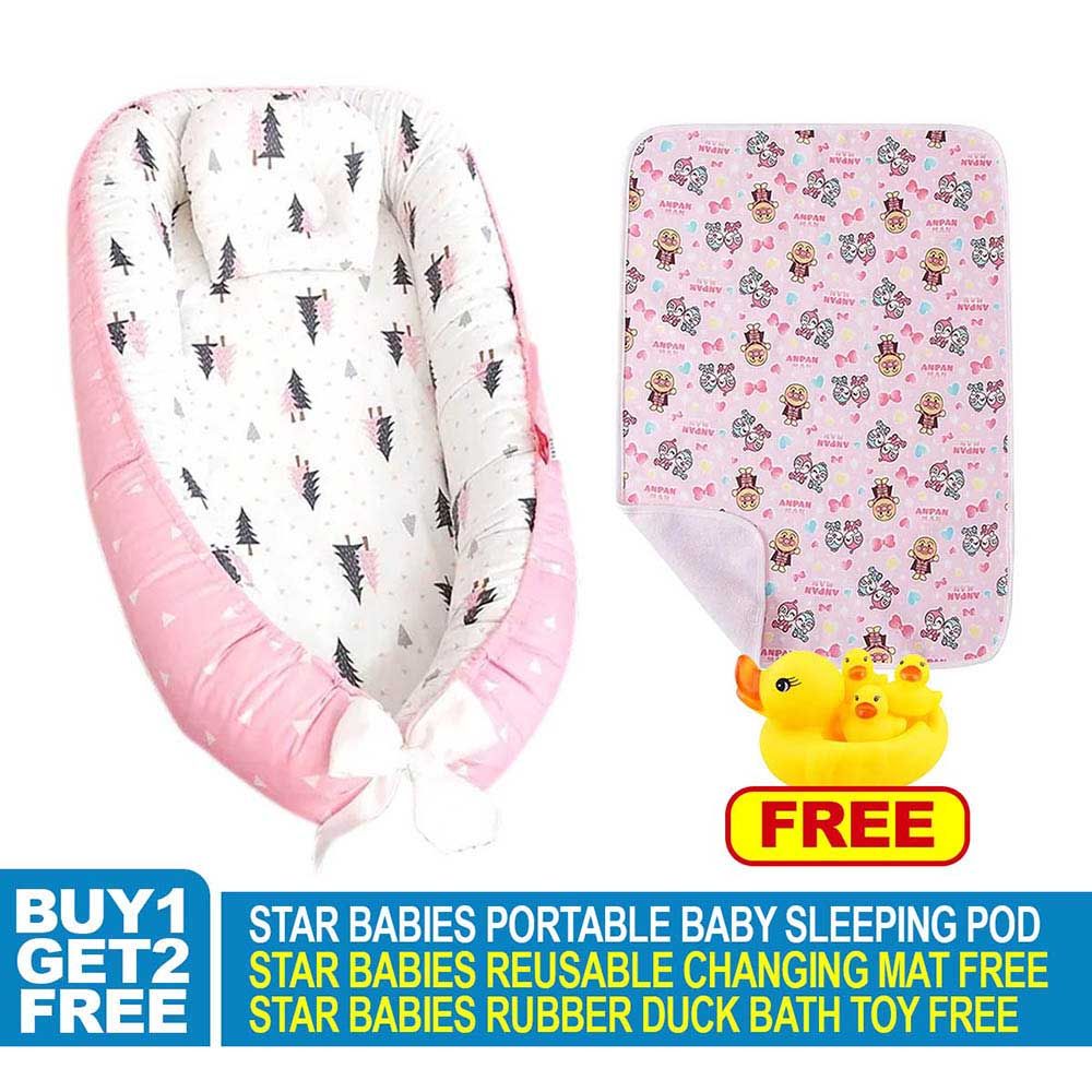 Star Babies - Baby Sleeping Bed Pod w/ Reusable Changing Mat & Rubber Duck - Pink