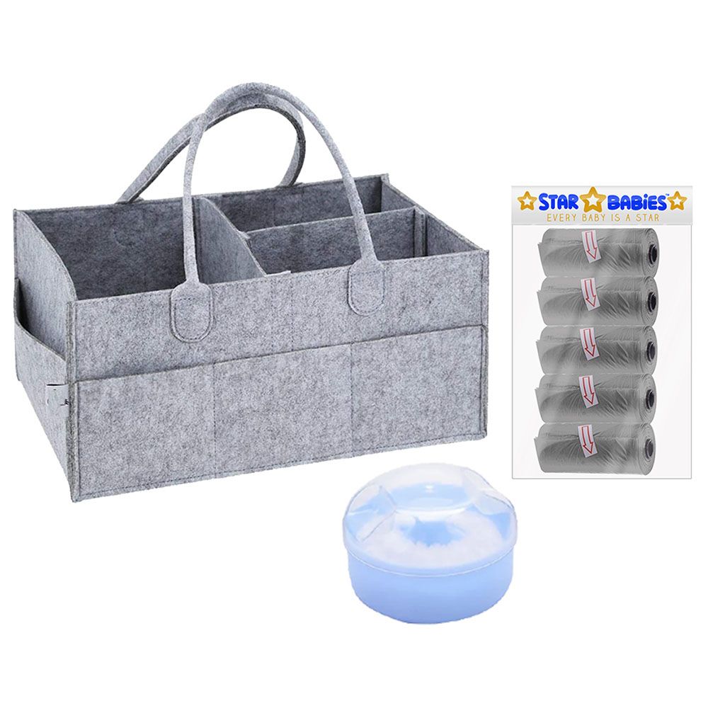 Star Babies - Caddy Diaper Organizer w/ Scented Bag - 75pcs & Powder Puff - Blue