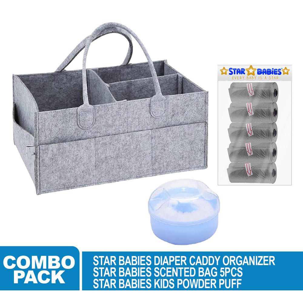 Star Babies - Caddy Diaper Organizer w/ Scented Bag - 75pcs & Powder Puff - Blue