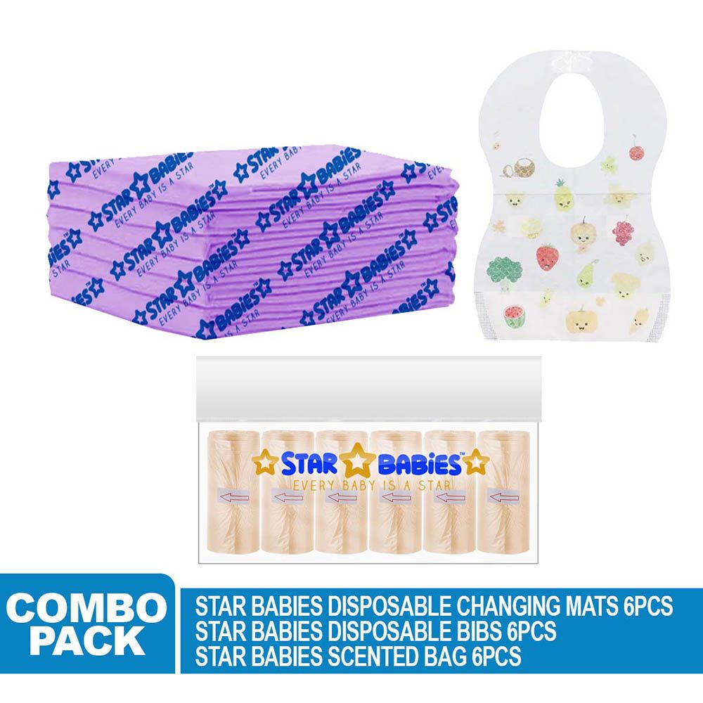 Star Babies - Disposable Changing Mat 6pcs & Scented Bag 6pcs W/ Disposable Bibs 6pcs - Lavender