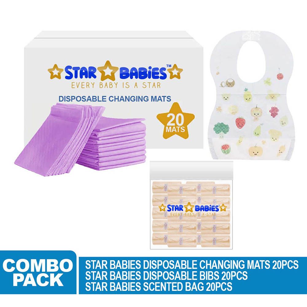 Star Babies - Disposable Changing Mat 20pcs & Scented Bag 20pcs W/ Disposable Bibs 20pcs - Lavender