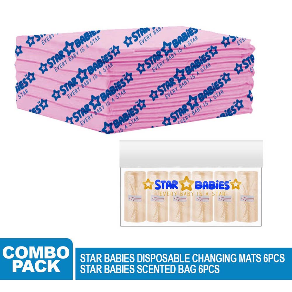 Star Babies - Disposable Changing Mat 6pcs & Scented Bag 6pcs - Pink