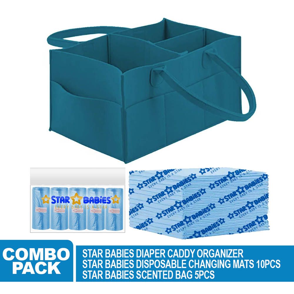 Star Babies - Caddy Diaper Bag W/ Disposable Changing Mat 10pcs & Scented Bag 5pcs - Blue