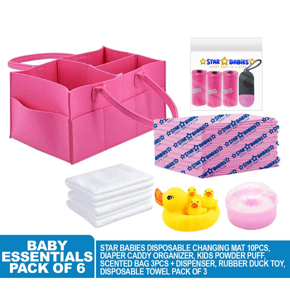 Star Babies - Caddy Diaper Orgenizer, Powder Puff, Rubber Duck Toy 4pcs, Changing Mat 10pcs, Scented Bag 3pcs W/ Dispenser - Pink