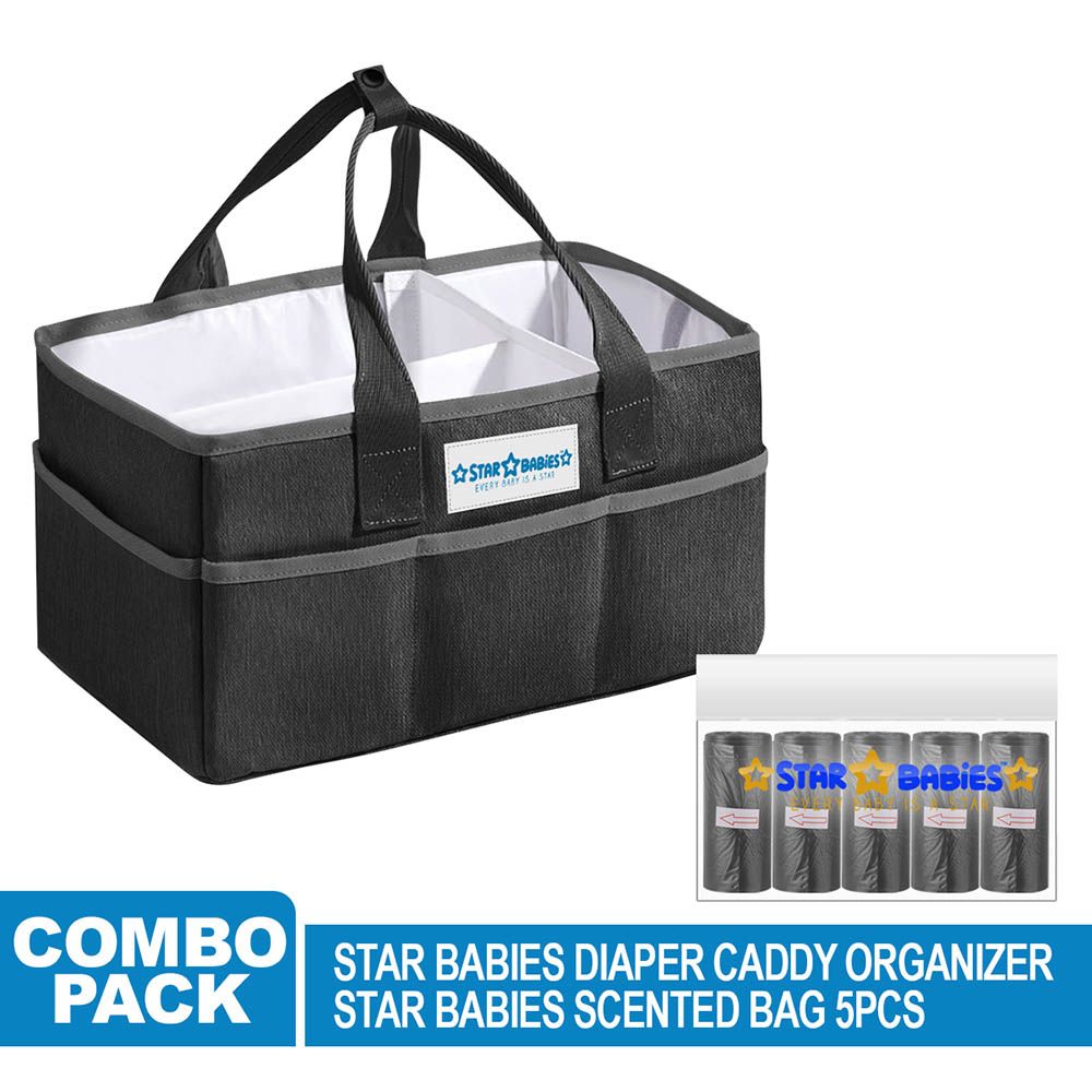 Star Babies - Caddy Diaper Bag Organizer W/ Scented Bag 5pcs - White/Black