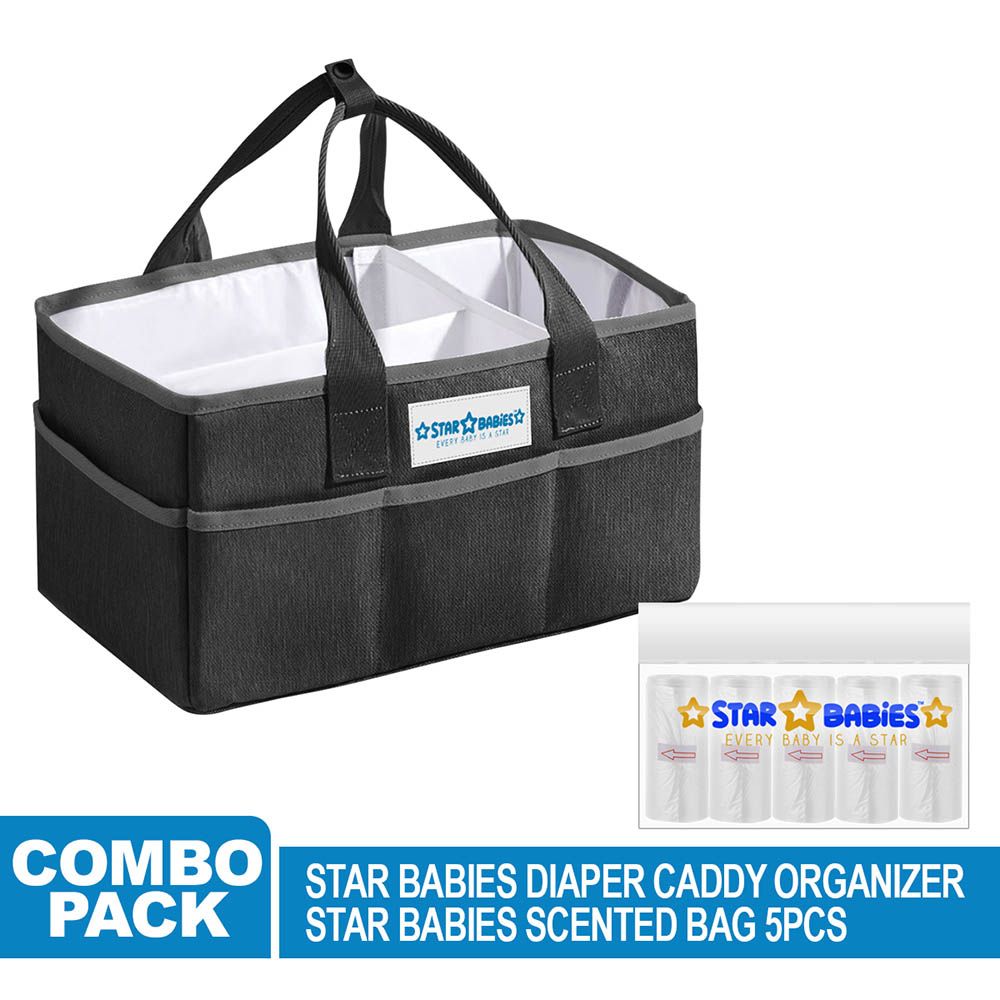 Star Babies - Caddy Diaper Bag Organizer W/ Scented Bag 5pcs - Black/White