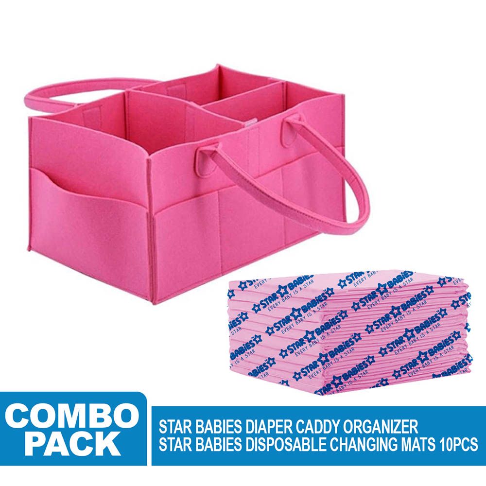 Star Babies - Caddy Diaper Bag W/ Disposable Changing Mat - 10pcs - Pink