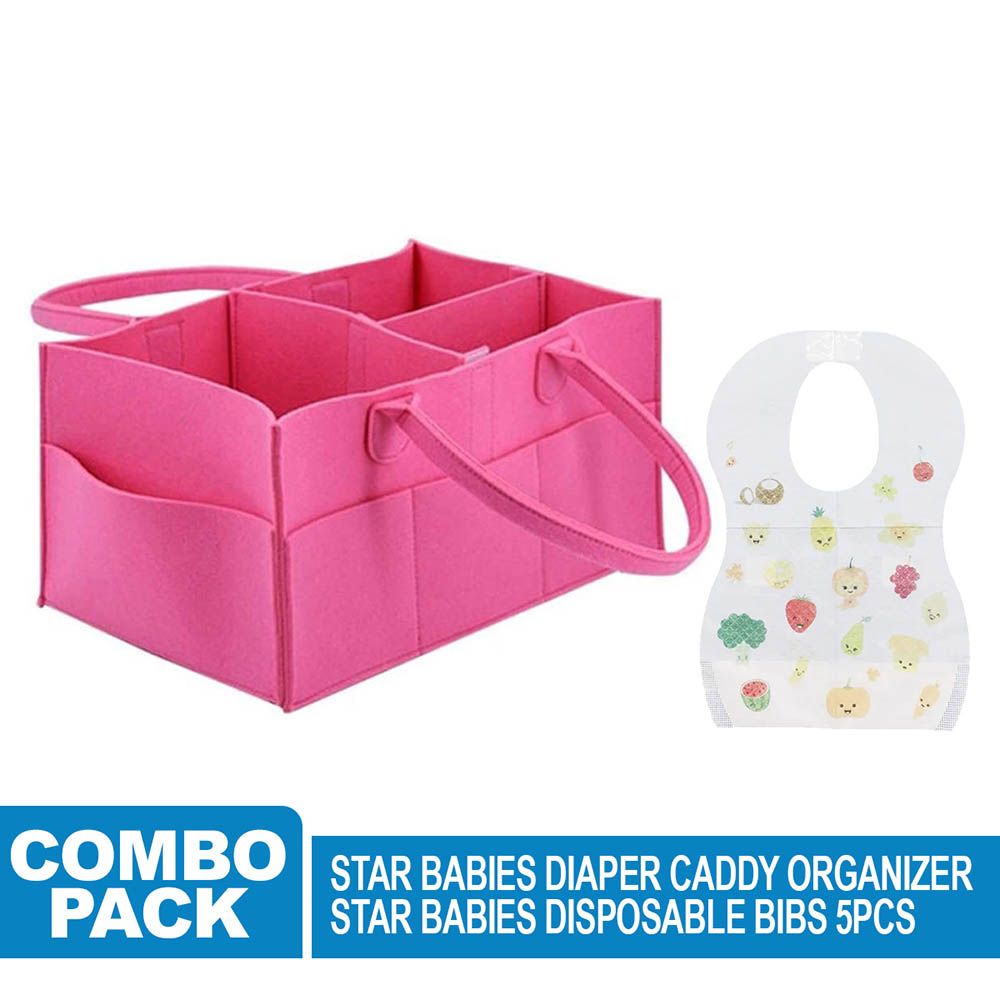 Star Babies - Diaper Caddy Organizer & Disposable Bib Assorted 5pcs - Pink