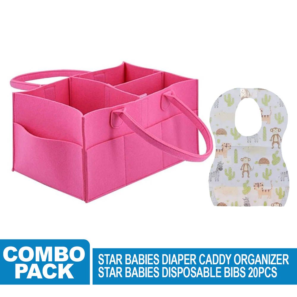 Star Babies - Diaper Caddy Organizer & Disposable Bib Assorted 20pcs - Pink