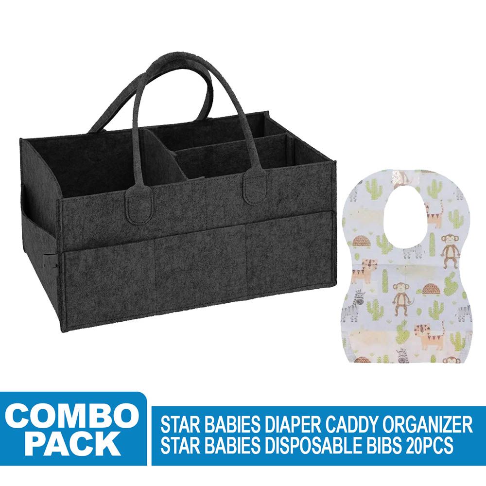 Star Babies - Diaper Caddy Organizer & Disposable Bib Assorted 20pcs - Black