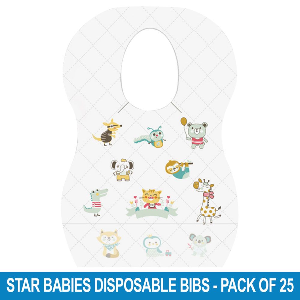 Star Babies - Disposable Bibs - Pack of 25 - Animal Print