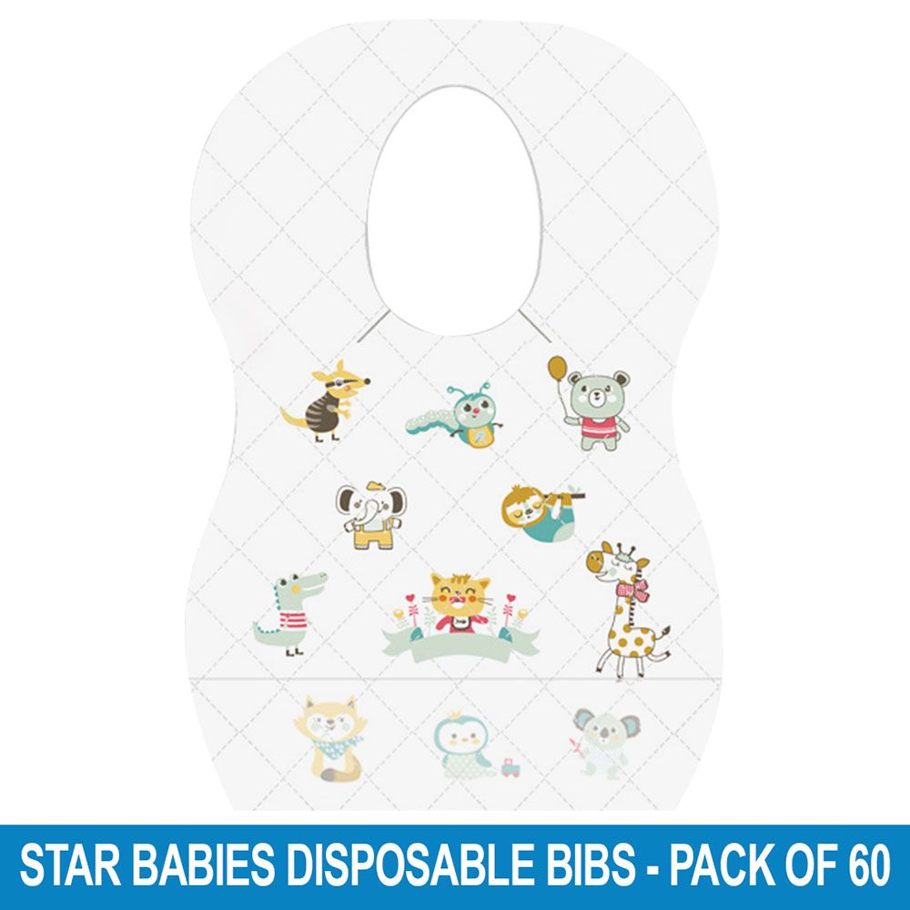 Star Babies - Disposable Bibs - Pack of 60 - Animal Print