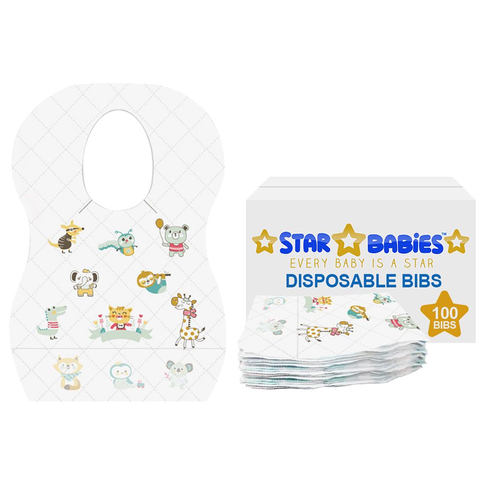 Star Babies - Disposable Bibs - Pack of 100 - Animal Print