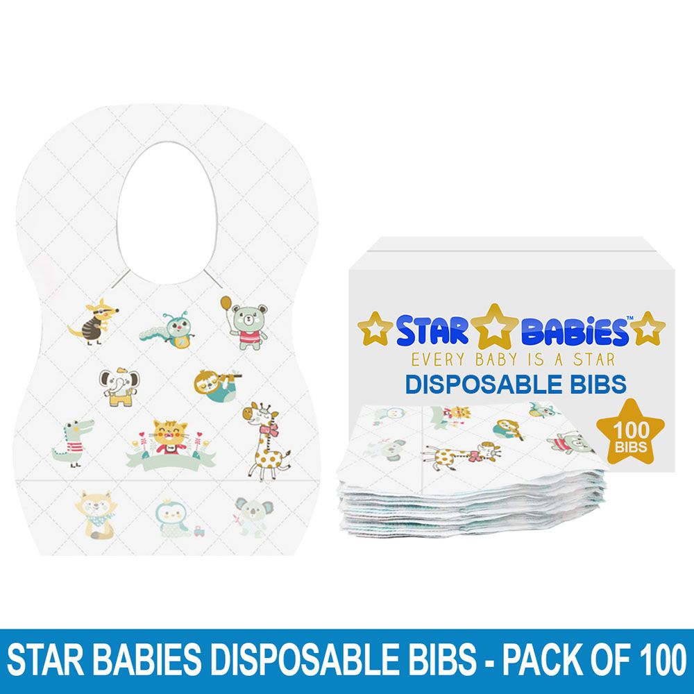 Star Babies - Disposable Bibs - Pack of 100 - Animal Print