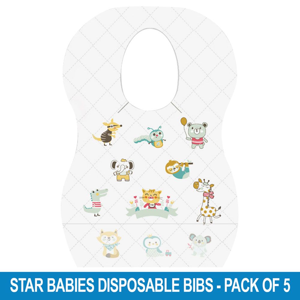 Star Babies - Disposable Bibs - Pack of 5 - Animal Print