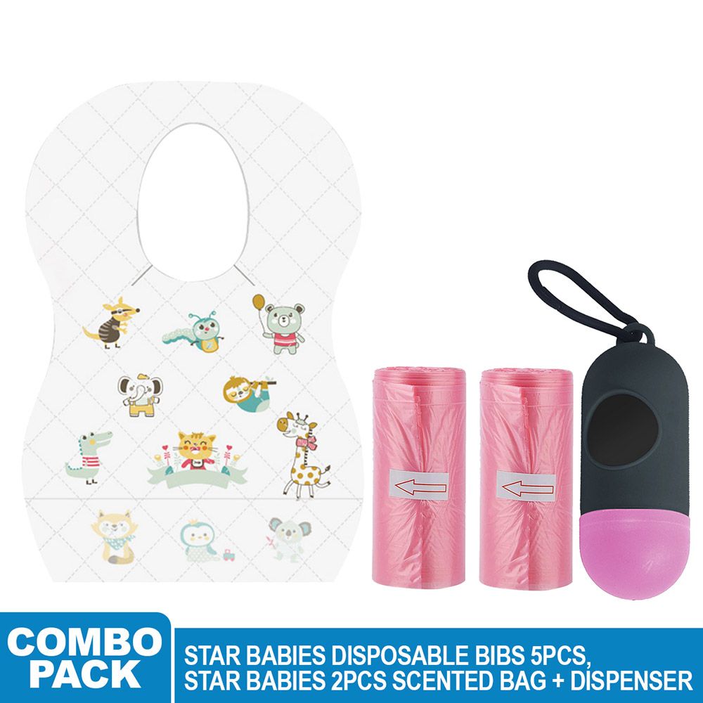 Star Babies - Disposable Bibs Animal Print 5pcs w/ Scented Bag 2pcs & Dispenser - Pink