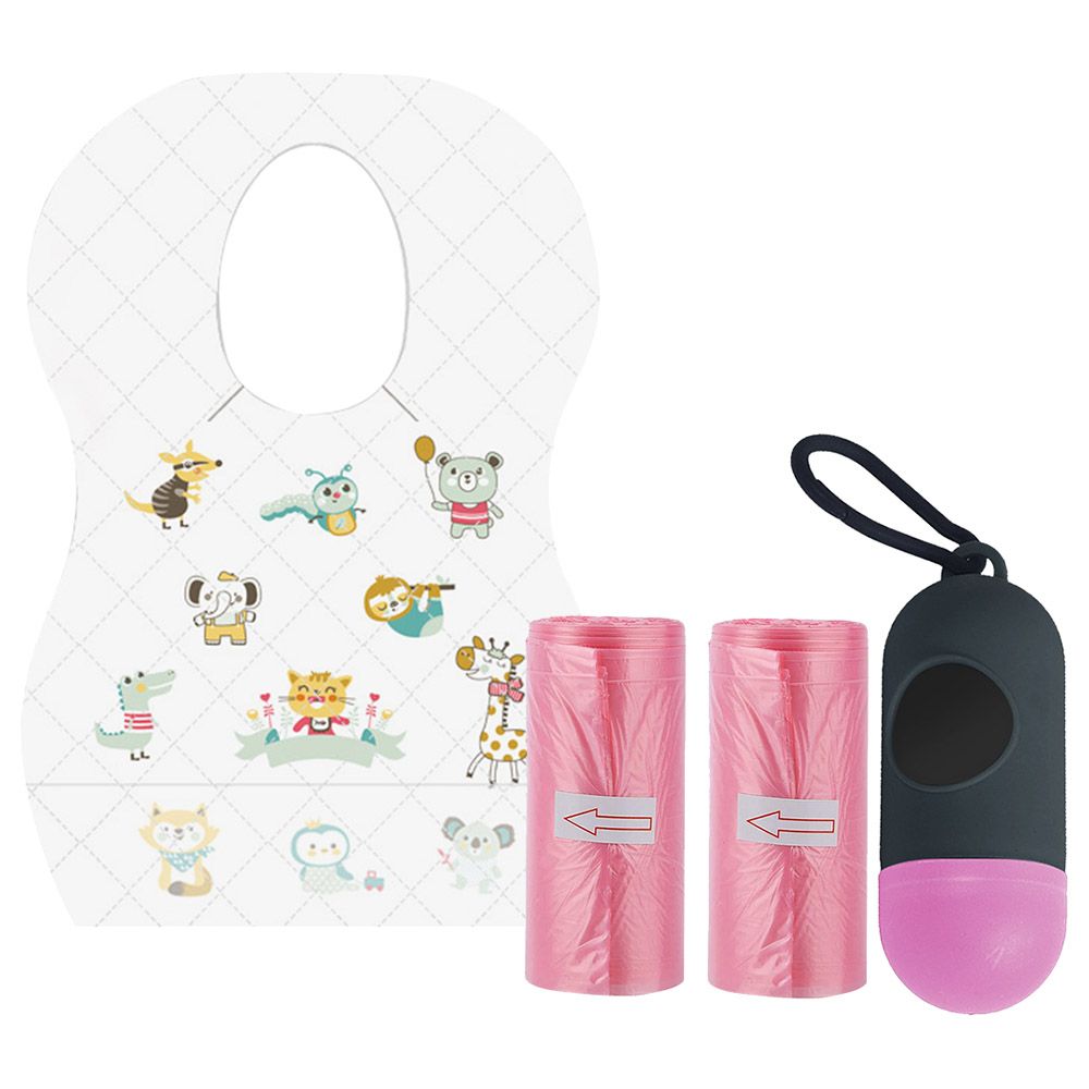 Star Babies - Disposable Bibs Animal Print 5pcs w/ Scented Bag 2pcs & Dispenser - Pink