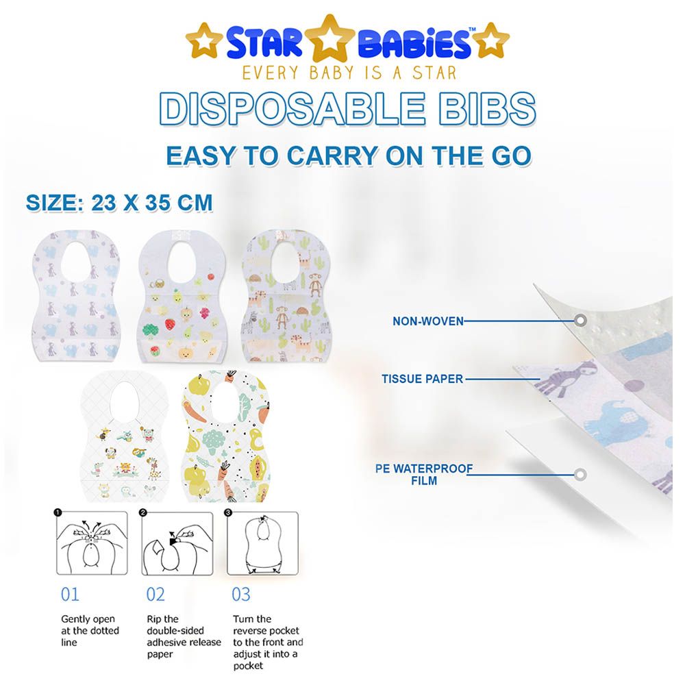 Star Babies - Disposable Bibs Animal Print 5pcs w/ Scented Bag 2pcs & Dispenser - Grey