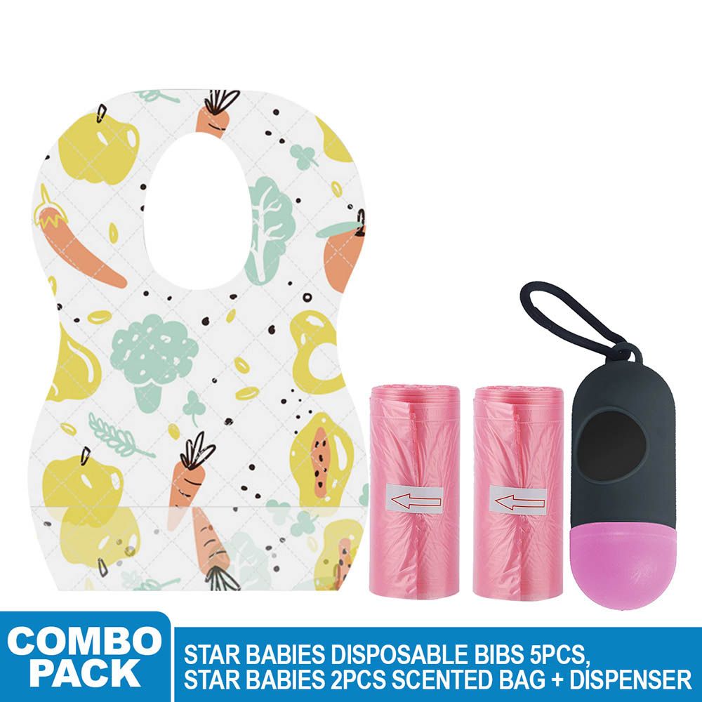 Star Babies - Disposable Bibs Fruits Print 5pcs w/ Scented Bag 2pcs & Dispenser - Pink