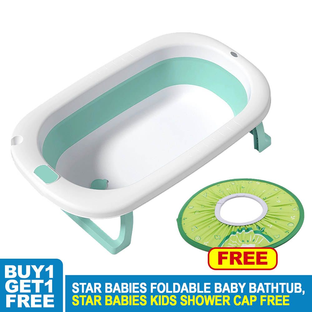 Star Babies - Foldable Bathtub w/ Round Shower Cap - Green