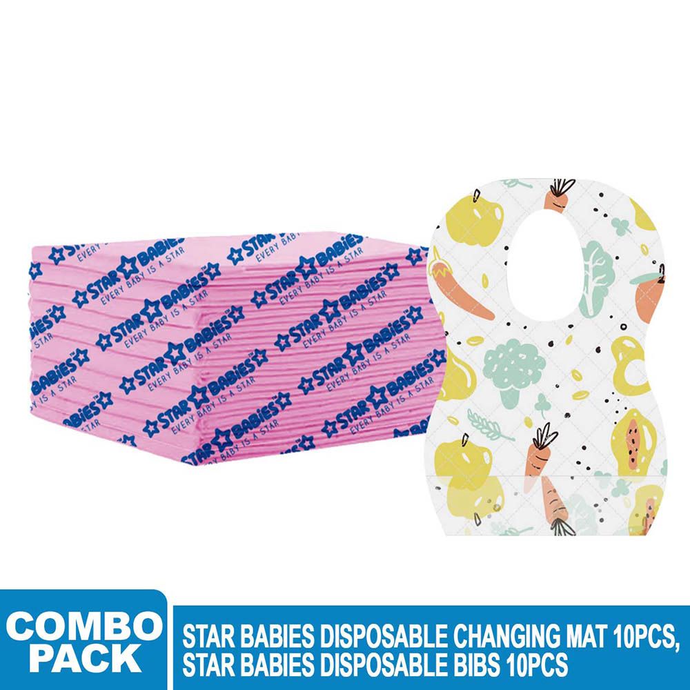 Star Babies - Disposable Bibs Fruits Print 10pcs w/ Changing Mat 10pcs - Pink