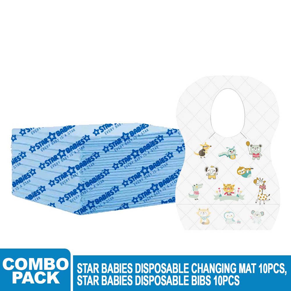 Star Babies - Disposable Bibs Animal Print 10pcs w/ Changing Mat 10pcs - Blue