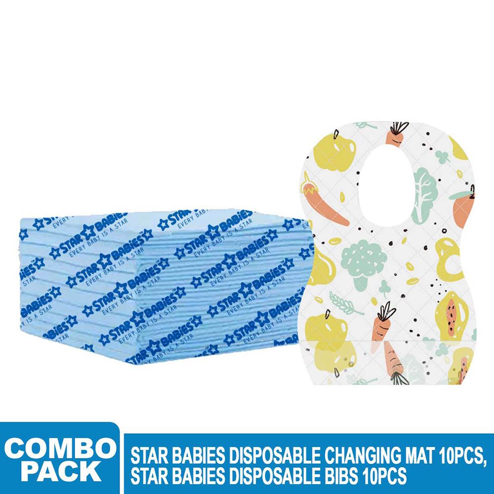 Star Babies - Disposable Bibs Fruits Print 10pcs w/ Changing Mat 10pcs - Blue