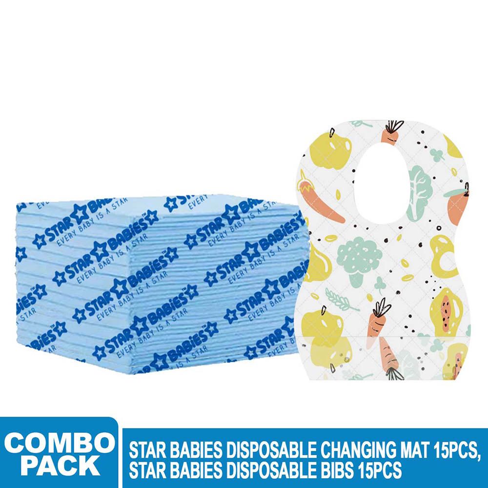 Star Babies - Disposable Bibs Fruits Print 15pcs w/ Changing Mat 15pcs - Blue