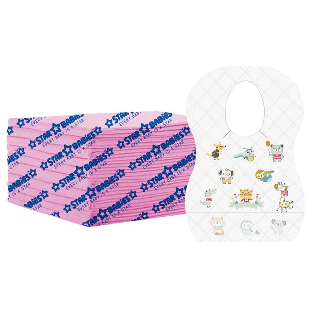 Star Babies - Disposable Bibs Animal Print 10pcs w/ Changing Mat 10pcs - Pink