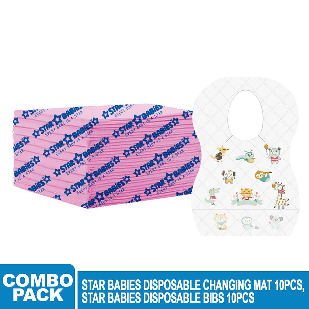 Star Babies - Disposable Bibs Animal Print 10pcs w/ Changing Mat 10pcs - Pink