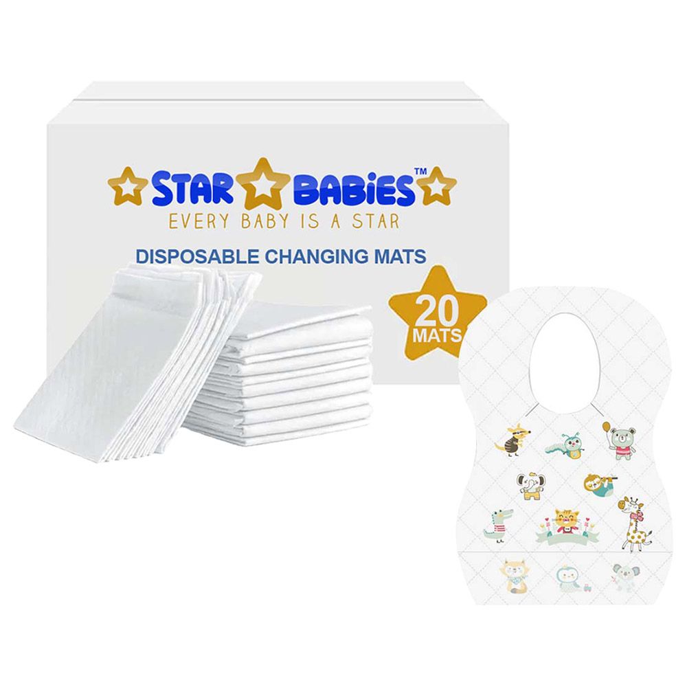 Star Babies - Disposable Bibs Animal Print 20pcs w/ Changing Mat 20pcs - White